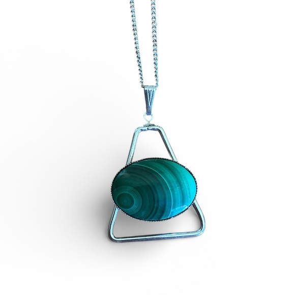 Vintage Jewelry - Geometric Malachite Pendant Necklace
